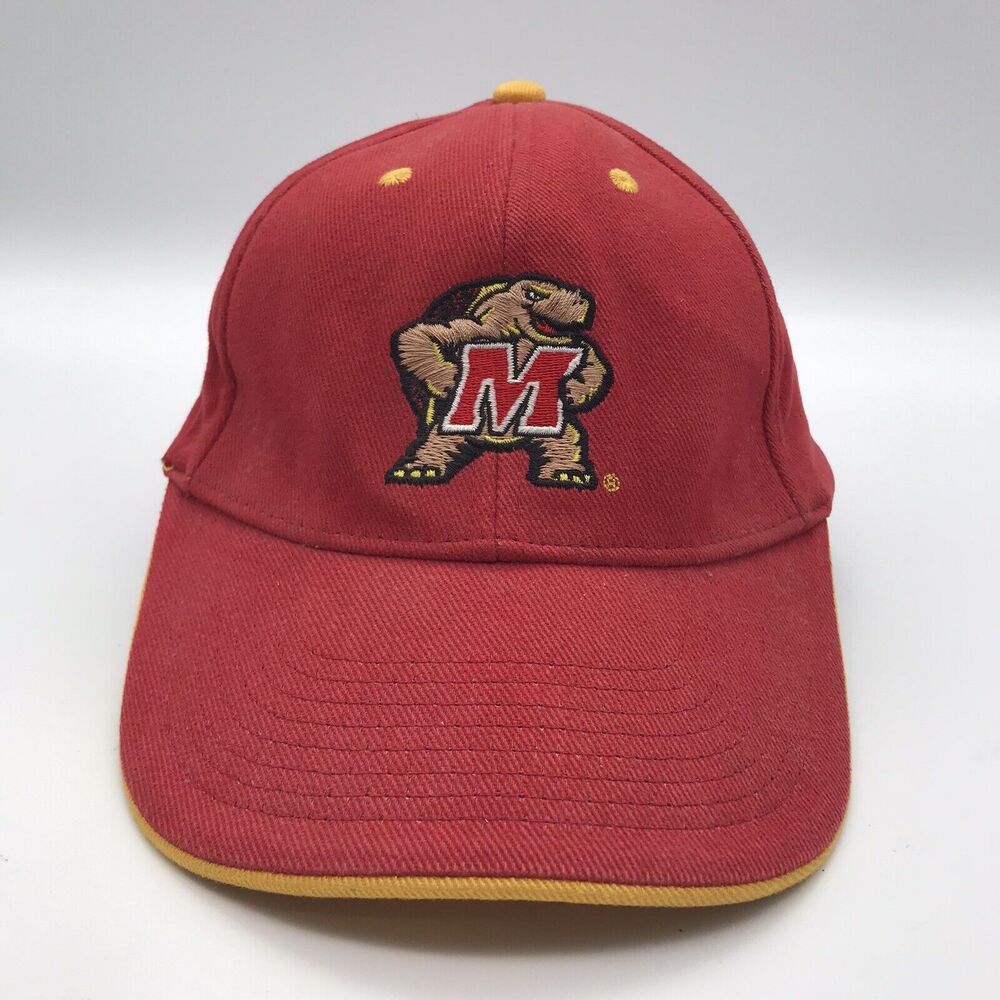 Maryland Terps Logo Collegiate Licensed Ball Cap Red & Gold Strapback Twill Hat